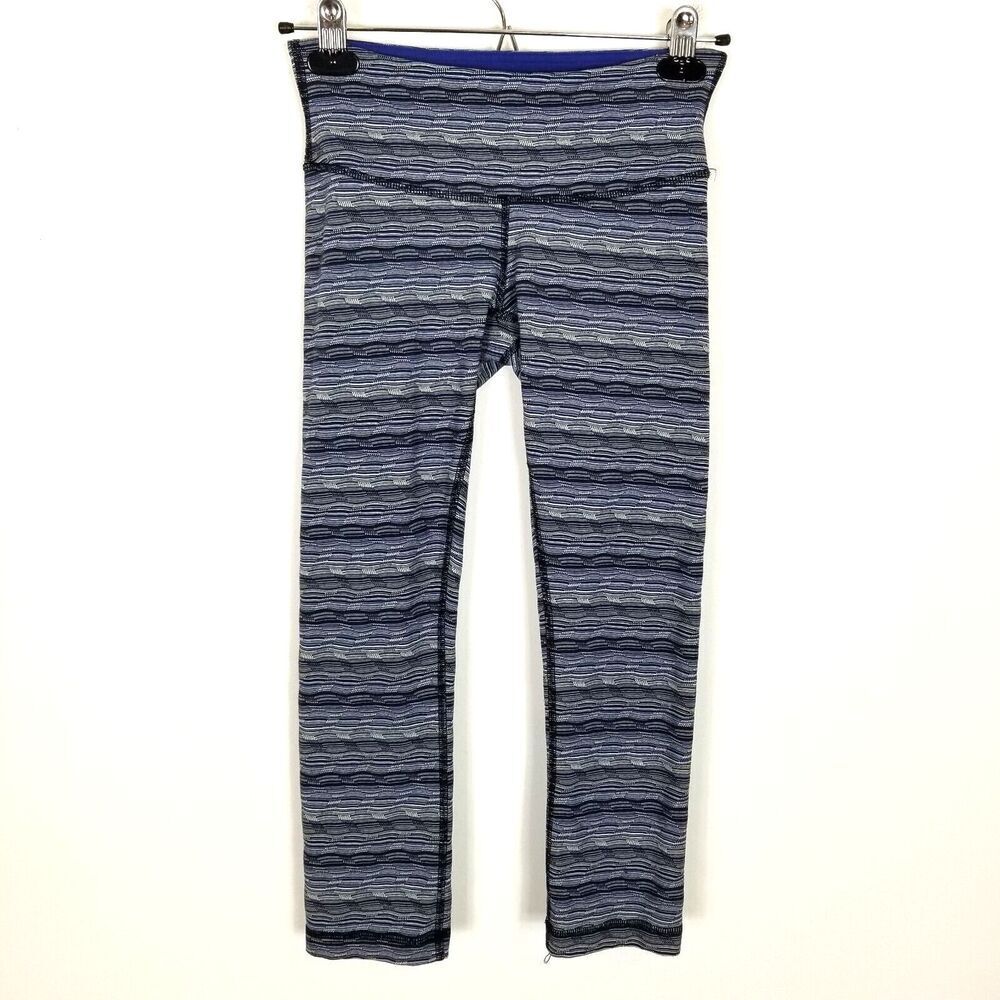 lululemon Women Wunder Train High-Rise Crop Leggings Sz 4 Blue Printed Athletic